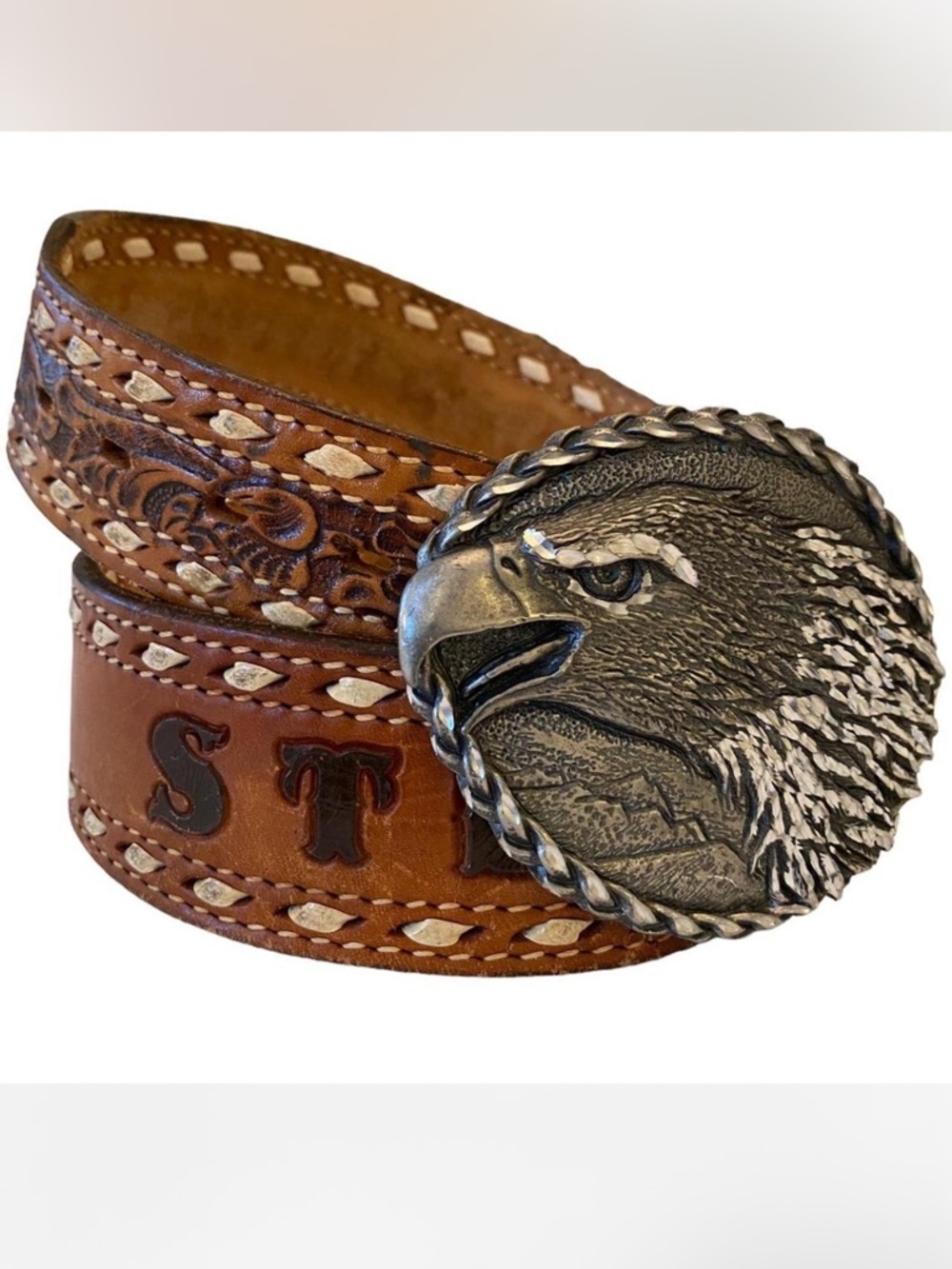 Western Braided and Embossed Belt with Eagle Buckle